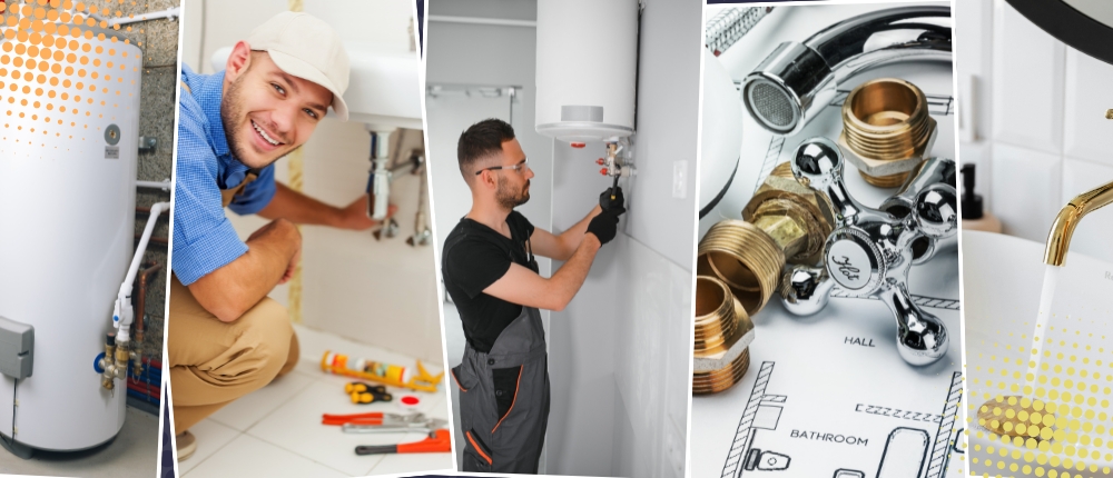 Heating engineers working on domestic boilers